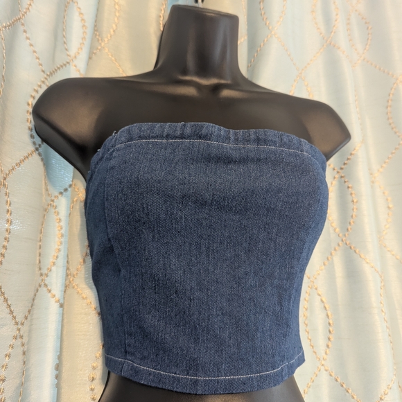 182. Denim Strapless Top - Picture 2 of 5